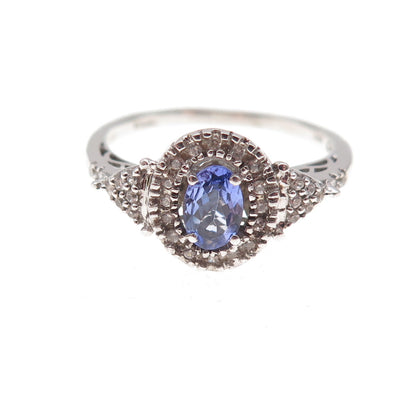 925 Sterling Silver Real Tanzanite & White Topaz Ring Size 8