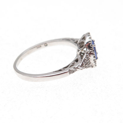 925 Sterling Silver Real Tanzanite & White Topaz Ring Size 8
