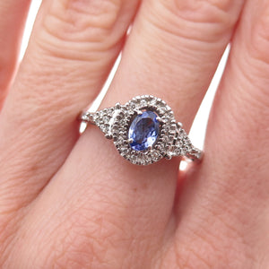 925 Sterling Silver Real Tanzanite & White Topaz Ring Size 8