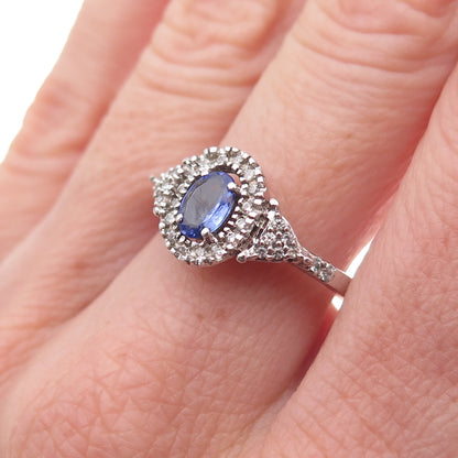 925 Sterling Silver Real Tanzanite & White Topaz Ring Size 8