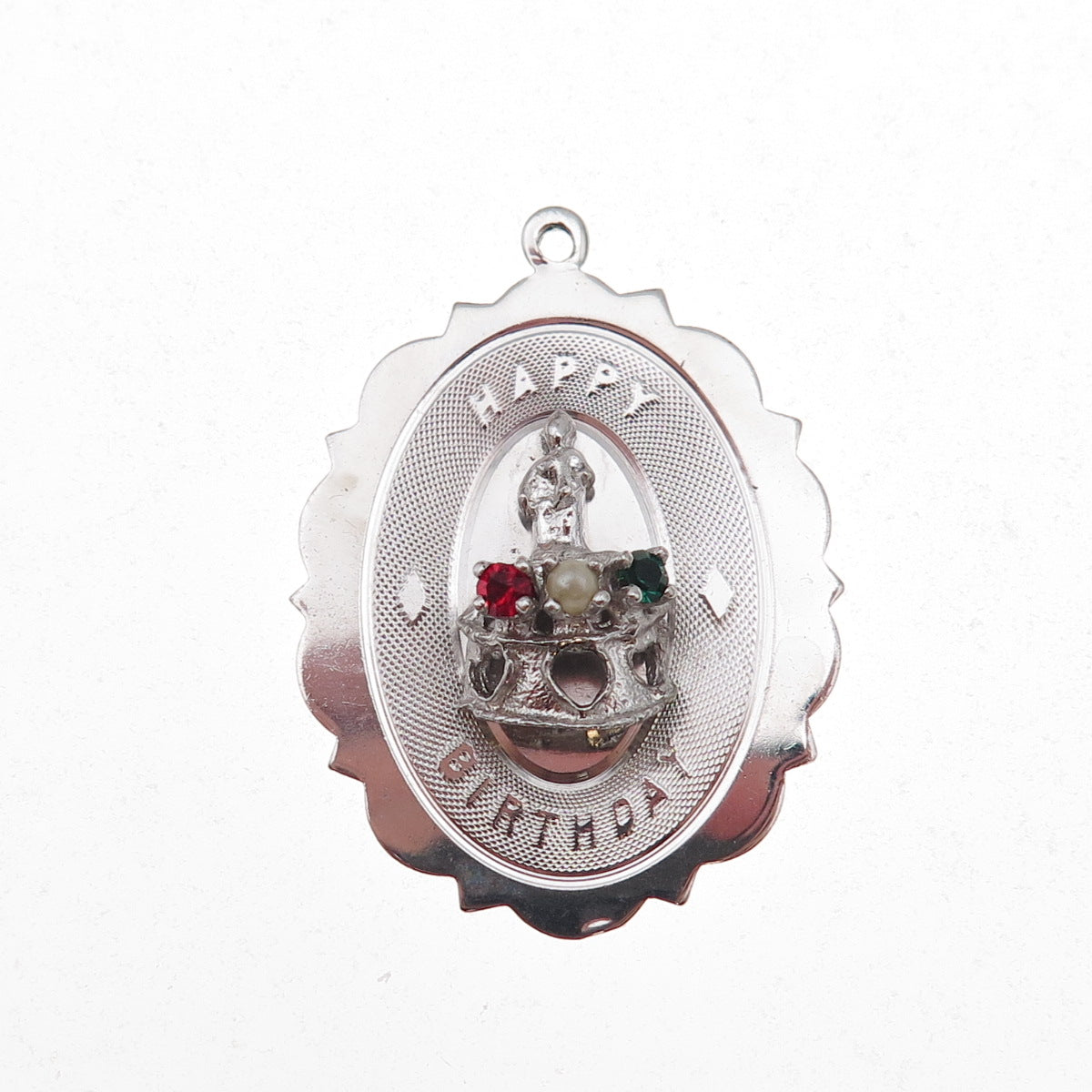 Town & Country 925 Sterling Vintage Real Pearl Rhinestone Happy Birthday Pendant