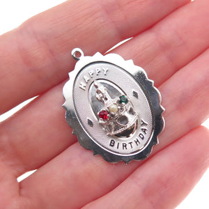 Town & Country 925 Sterling Vintage Real Pearl Rhinestone Happy Birthday Pendant