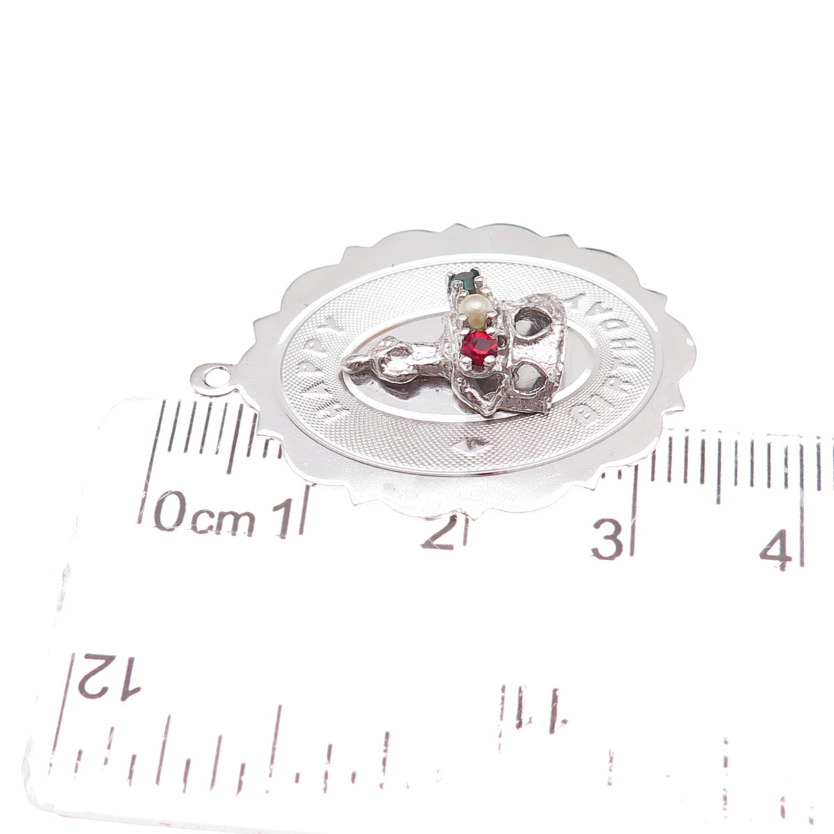 Town & Country 925 Sterling Vintage Real Pearl Rhinestone Happy Birthday Pendant