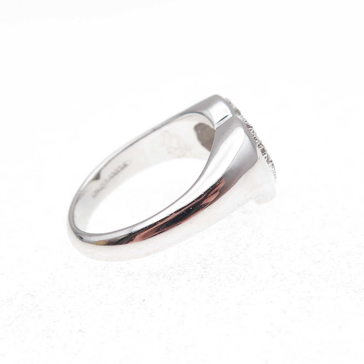 925 Sterling Silver Mexico Real Round-Cut Diamond Heart Signet Ring Size 7