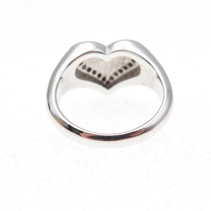 925 Sterling Silver Mexico Real Round-Cut Diamond Heart Signet Ring Size 7