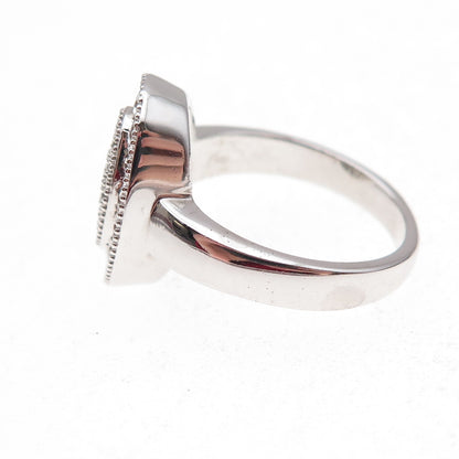 925 Sterling Silver Mexico Real Round-Cut Diamond Ornate Ring Size 7