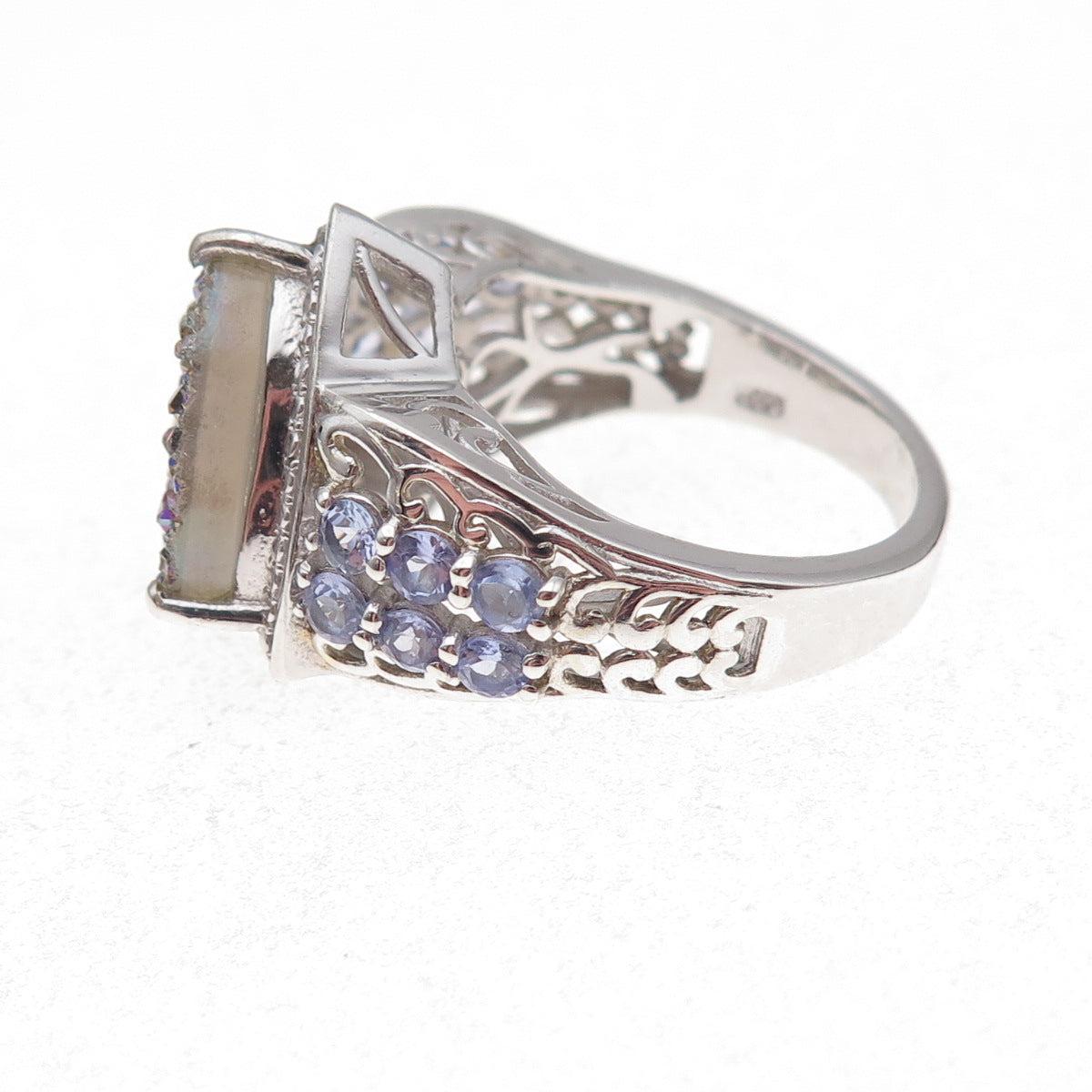 Chuck Clemency 925 Sterling Silver Real Diamond Druzy & Tanzanite Ring Size 8