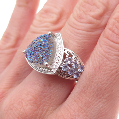 Chuck Clemency 925 Sterling Silver Real Diamond Druzy & Tanzanite Ring Size 8