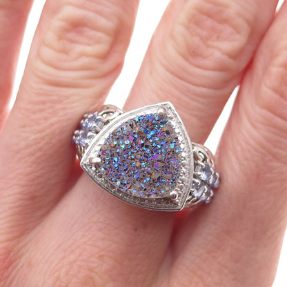 Chuck Clemency 925 Sterling Silver Real Diamond Druzy & Tanzanite Ring Size 8