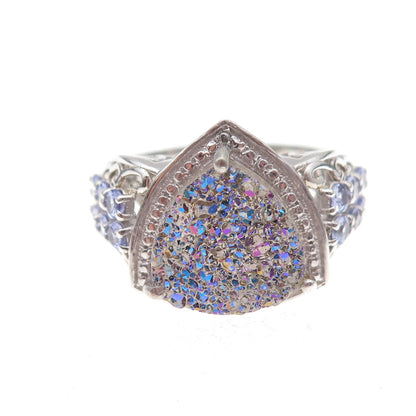 Chuck Clemency 925 Sterling Silver Real Diamond Druzy & Tanzanite Ring Size 8
