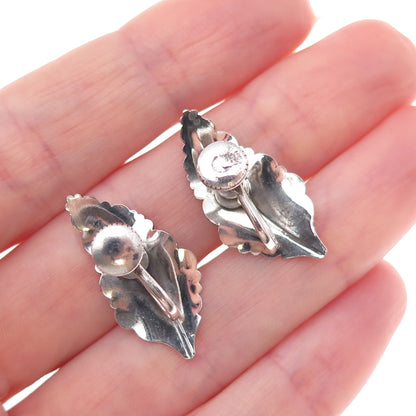 925 Sterling Silver Vintage Feather Oxidized Screw Back Earrings