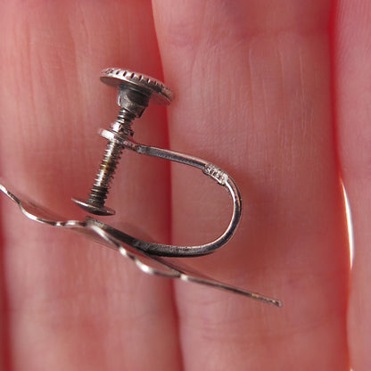 925 Sterling Silver Vintage Feather Oxidized Screw Back Earrings