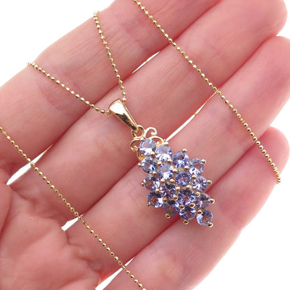 Chuck Clemency 925 Sterling Silver Gold Plated Real Tanzanite Chain Necklace 18"