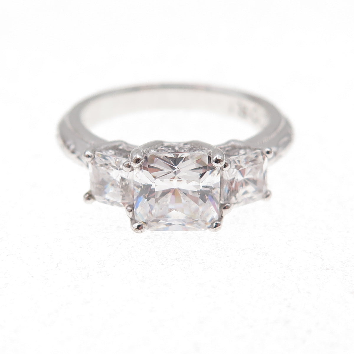 Tacori 925 Sterling Silver Princess-Cut C Z Engagement Ring Size 5.25
