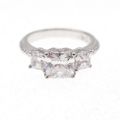 Tacori 925 Sterling Silver Princess-Cut C Z Engagement Ring Size 5.25