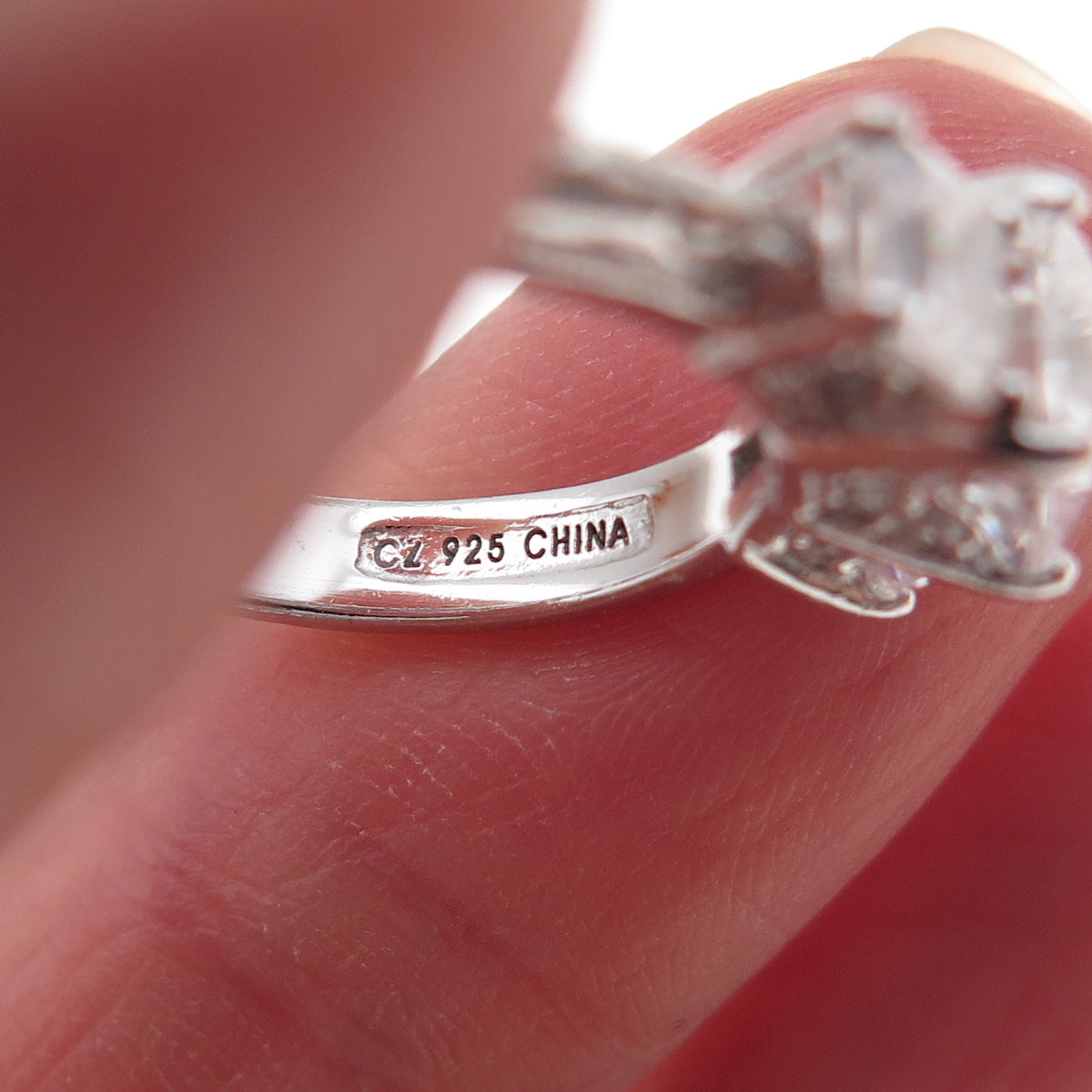 Tacori 925 Sterling Silver Princess-Cut C Z Engagement Ring Size 5.25