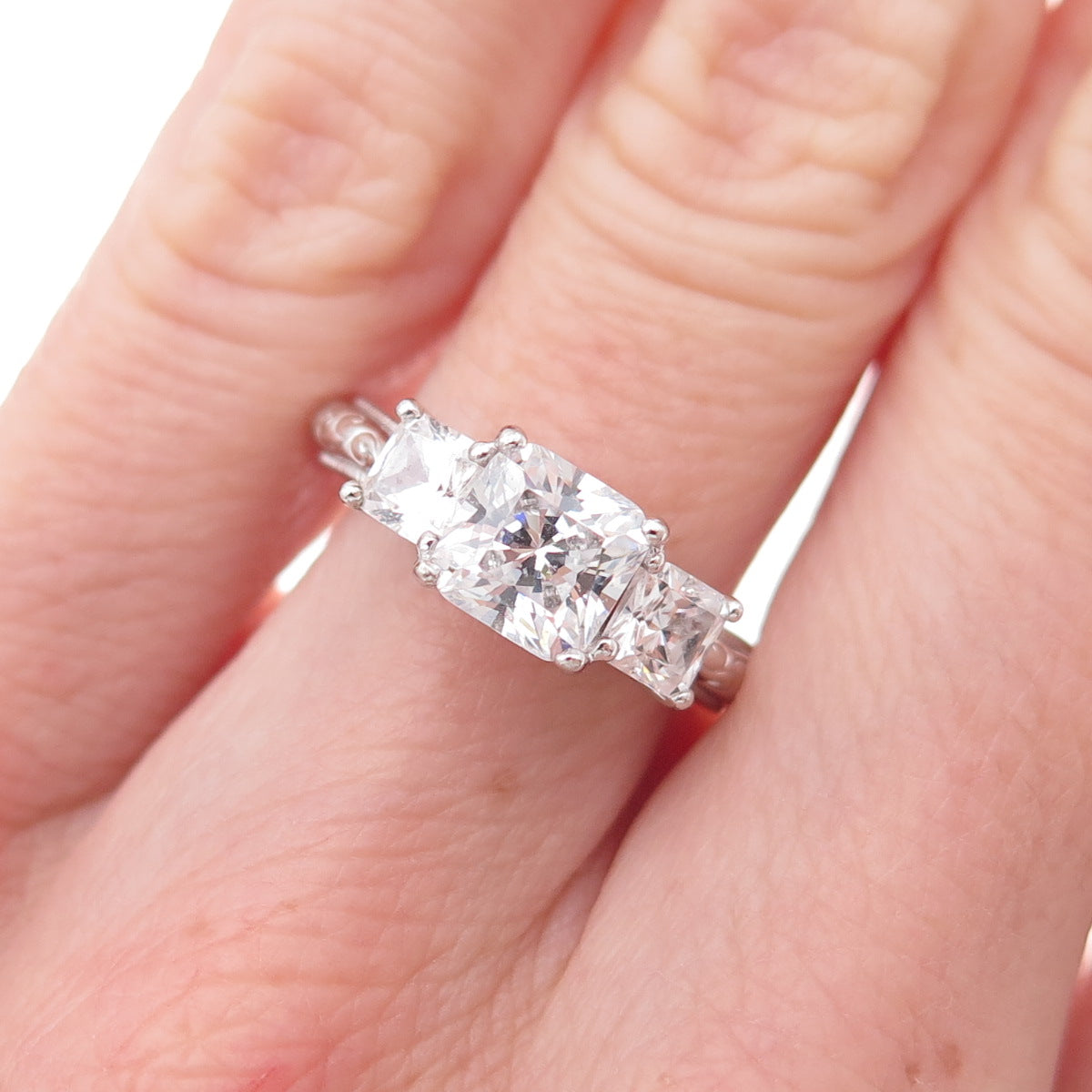 Tacori 925 Sterling Silver Princess-Cut C Z Engagement Ring Size 5.25