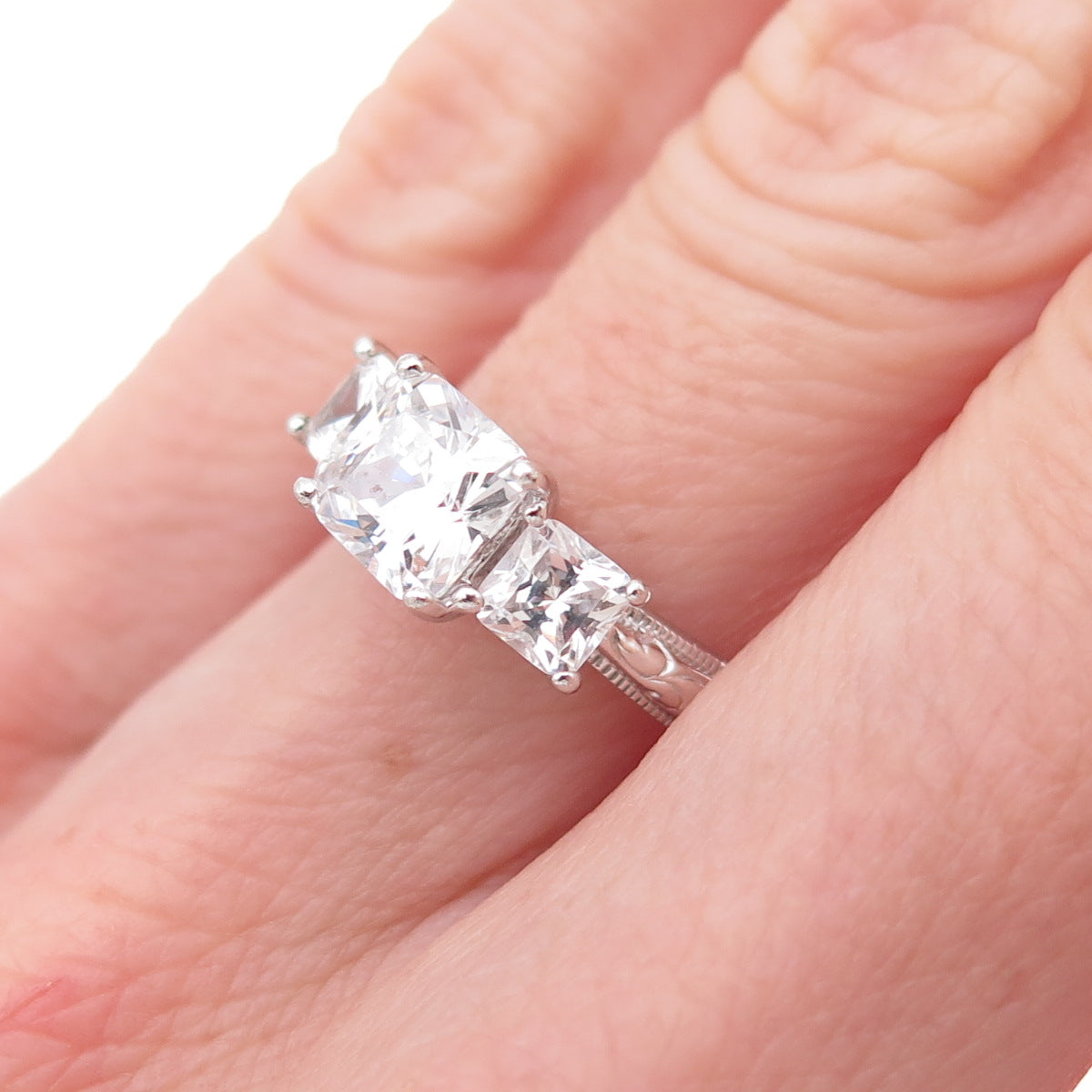 Tacori 925 Sterling Silver Princess-Cut C Z Engagement Ring Size 5.25