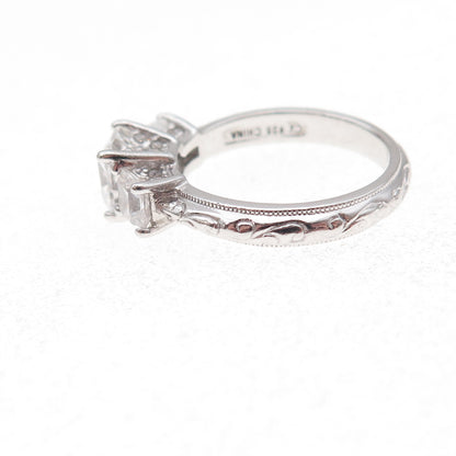 Tacori 925 Sterling Silver Princess-Cut C Z Engagement Ring Size 5.25