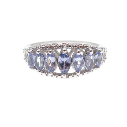 Chuck Clemency 925 Sterling Silver Real Marquise-Cut Tanzanite Ring Size 8