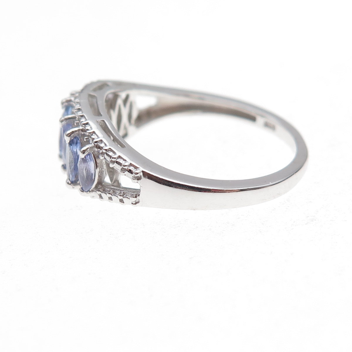 Chuck Clemency 925 Sterling Silver Real Marquise-Cut Tanzanite Ring Size 8