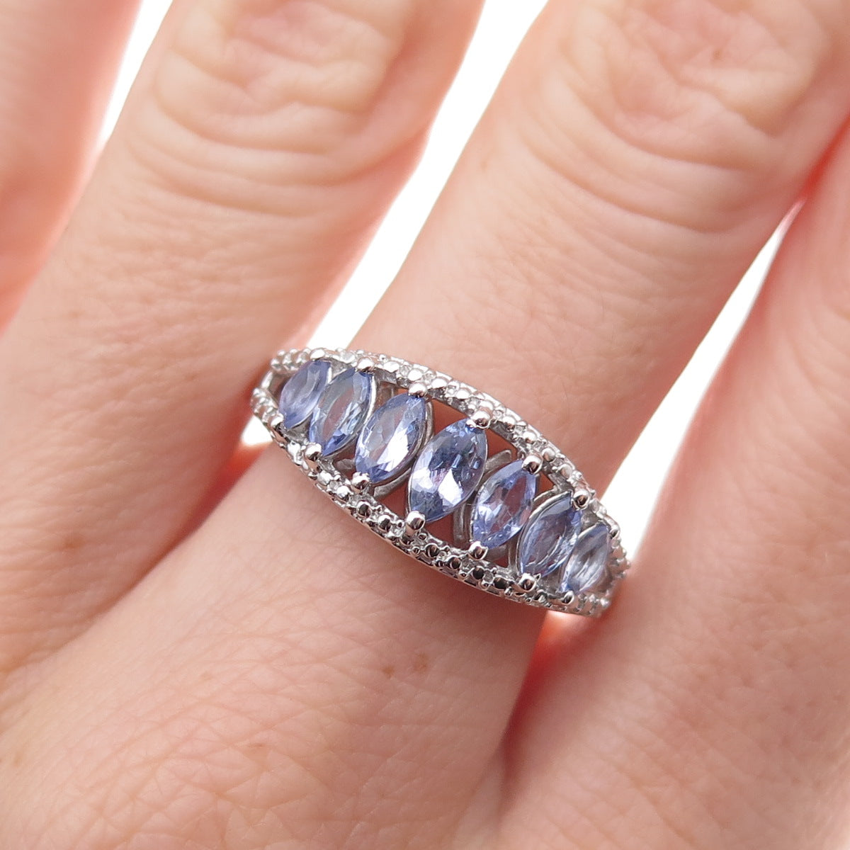 Chuck Clemency 925 Sterling Silver Real Marquise-Cut Tanzanite Ring Size 8