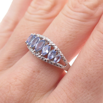 Chuck Clemency 925 Sterling Silver Real Marquise-Cut Tanzanite Ring Size 8