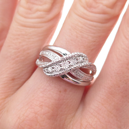 Jane Seymour 925 Sterling Silver Real Diamond Crisscross Ring Size 7