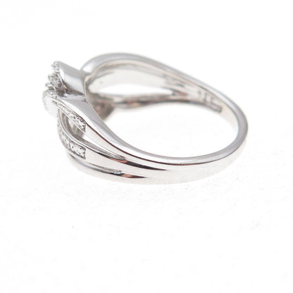 Jane Seymour 925 Sterling Silver Real Diamond Crisscross Ring Size 7