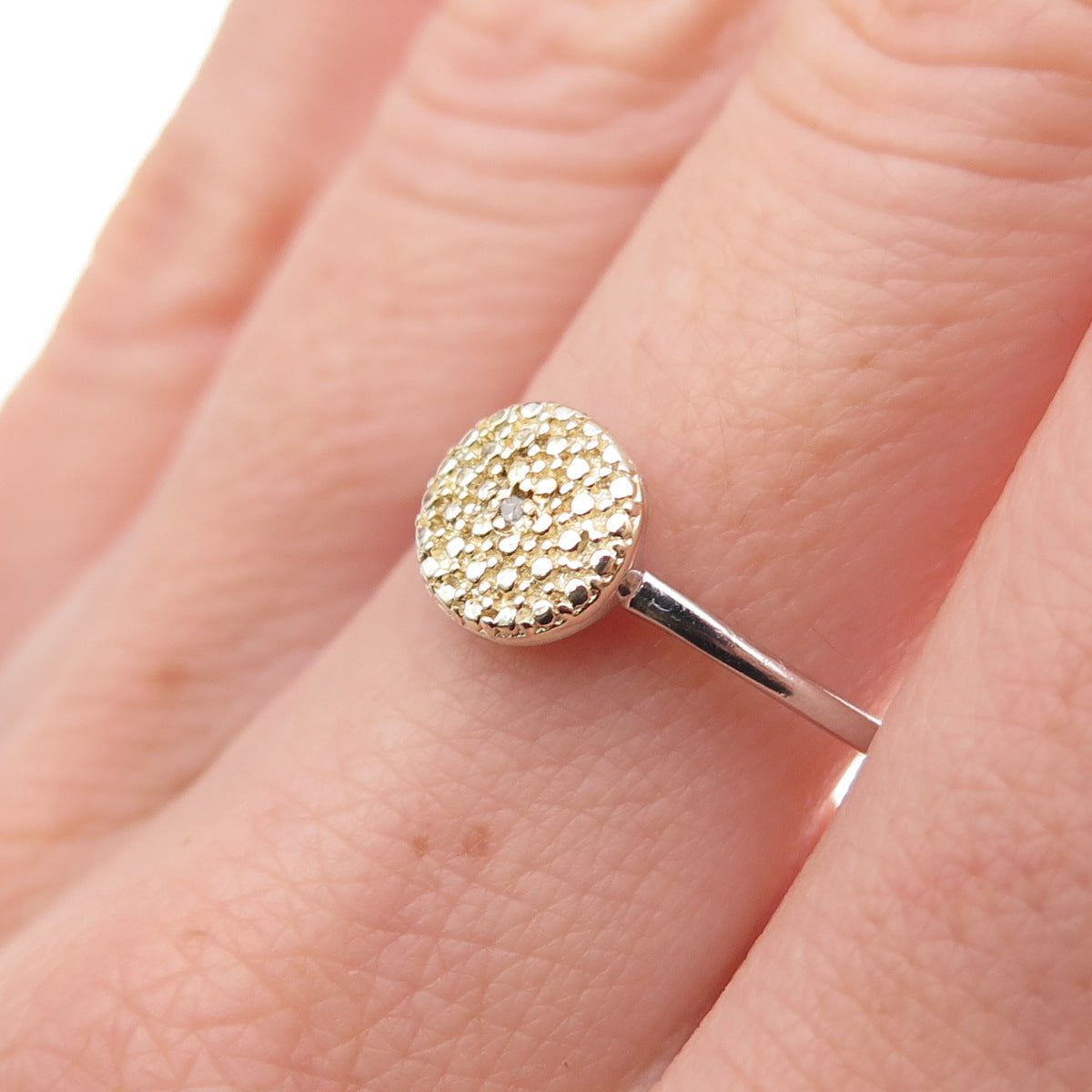 Chuck Clemency 925 Sterling Silver 2-Tone Real Diamond Accent Ring Size 8.25