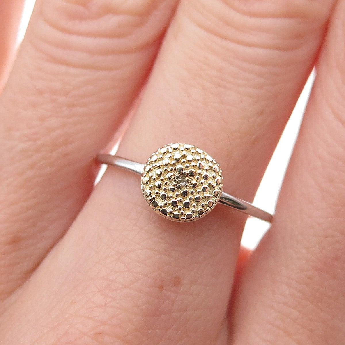 Chuck Clemency 925 Sterling Silver 2-Tone Real Diamond Accent Ring Size 8.25