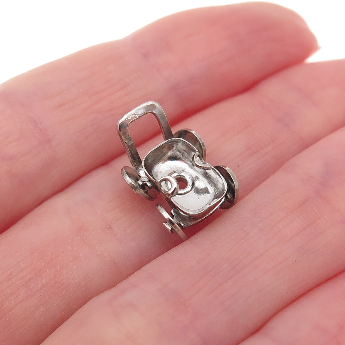 Paye & Baker 925 Sterling Silver Antique Art Deco Baby Carriage 3D Charm Pendant
