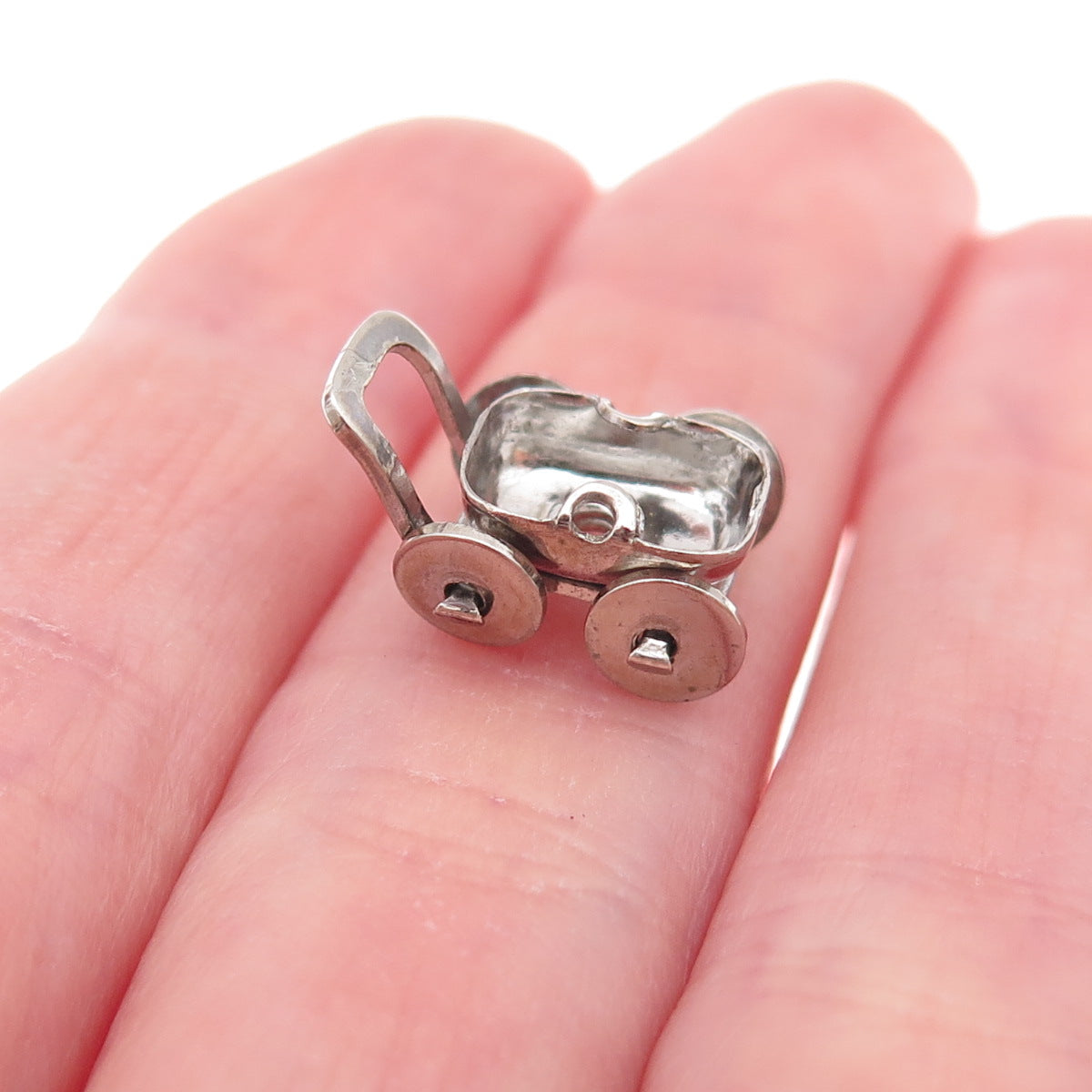 Paye & Baker 925 Sterling Silver Antique Art Deco Baby Carriage 3D Charm Pendant