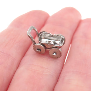 Paye & Baker 925 Sterling Silver Antique Art Deco Baby Carriage 3D Charm Pendant