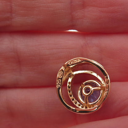 Heng Ngai 925 Sterling Silver Gold Plated Real Diamond & Tanzanite Slide Pendant
