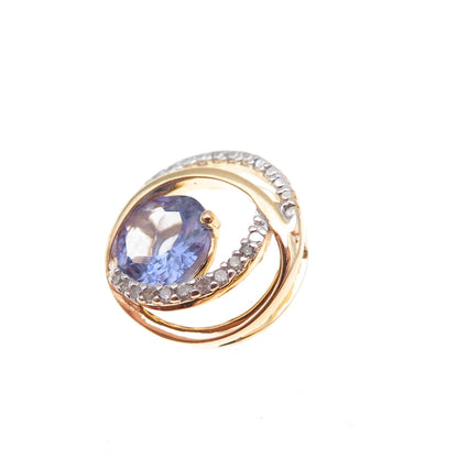 Heng Ngai 925 Sterling Silver Gold Plated Real Diamond & Tanzanite Slide Pendant