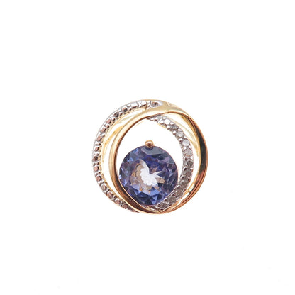Heng Ngai 925 Sterling Silver Gold Plated Real Diamond & Tanzanite Slide Pendant