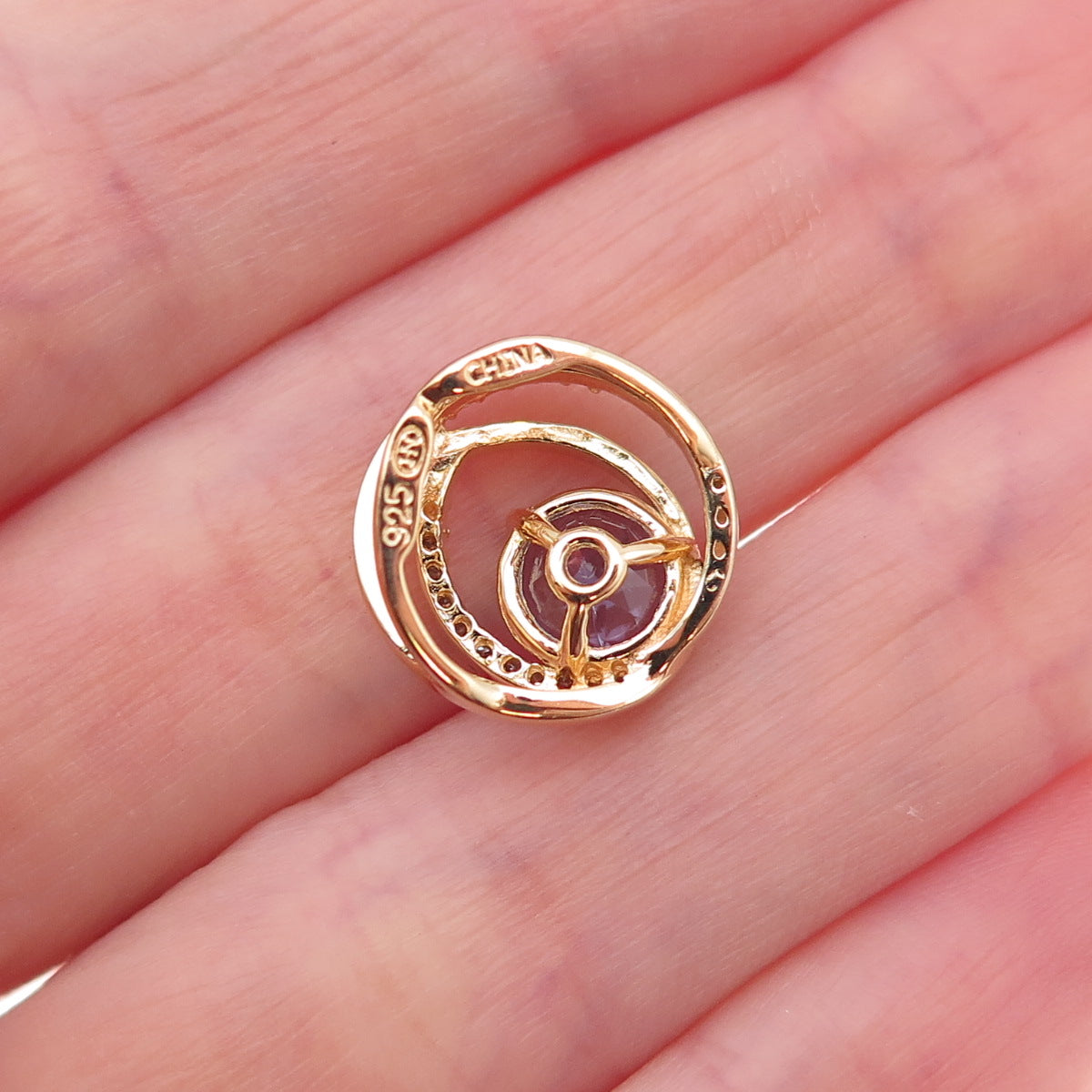 Heng Ngai 925 Sterling Silver Gold Plated Real Diamond & Tanzanite Slide Pendant