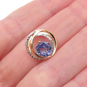 Heng Ngai 925 Sterling Silver Gold Plated Real Diamond & Tanzanite Slide Pendant