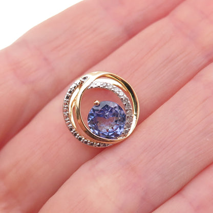 Heng Ngai 925 Sterling Silver Gold Plated Real Diamond & Tanzanite Slide Pendant