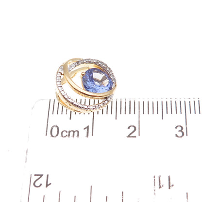 Heng Ngai 925 Sterling Silver Gold Plated Real Diamond & Tanzanite Slide Pendant