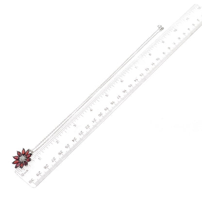 925 Sterling Silver Mexico Real Diamond & Garnet Floral Cable Chain Necklace 18"