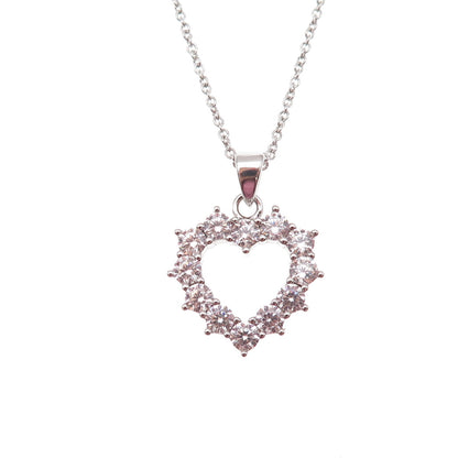 925 Sterling Silver Round-Cut C Z Heart Cable Chain Necklace 18"