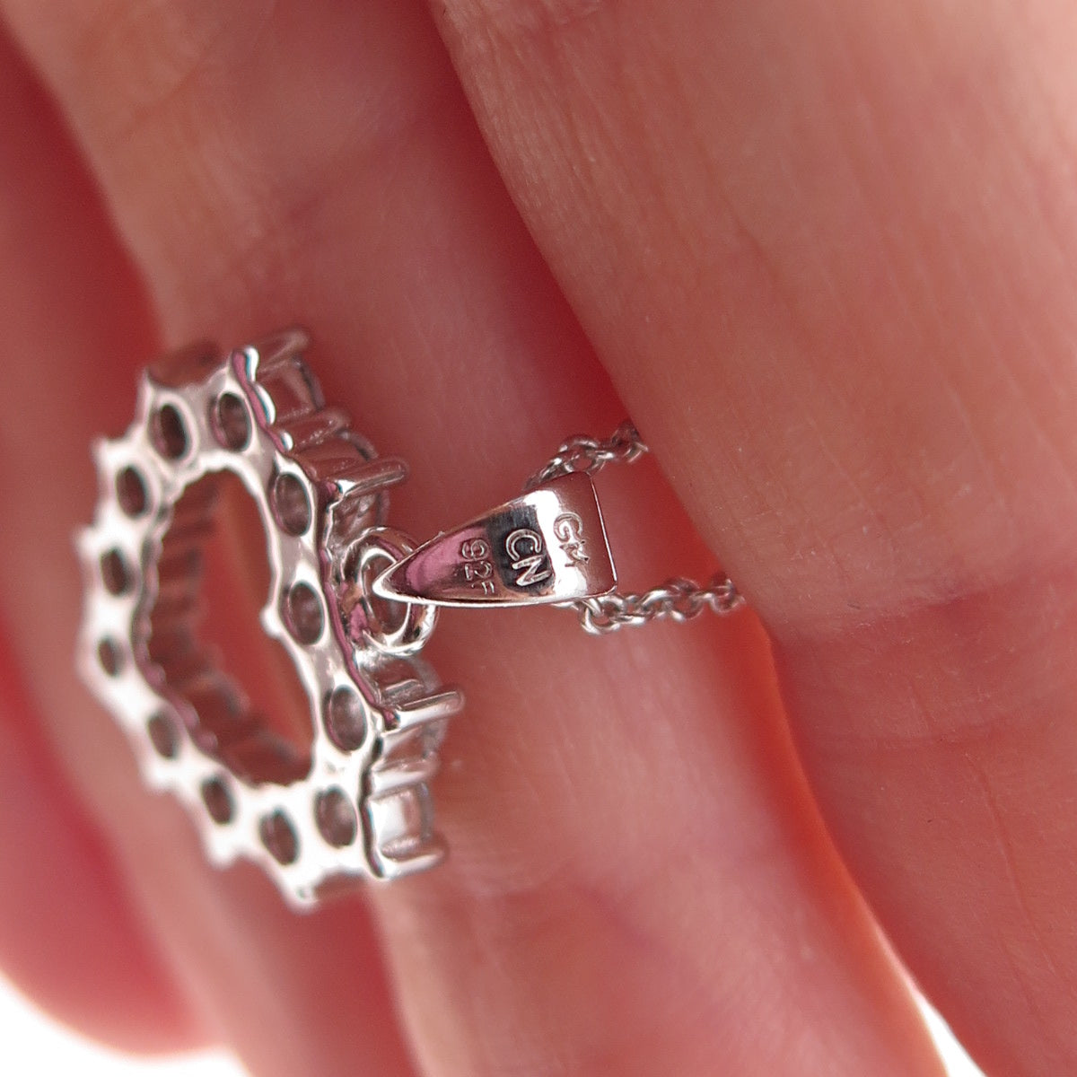 925 Sterling Silver Round-Cut C Z Heart Cable Chain Necklace 18"