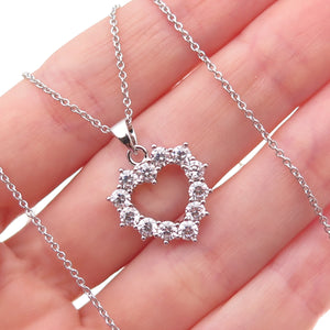 925 Sterling Silver Round-Cut C Z Heart Cable Chain Necklace 18"