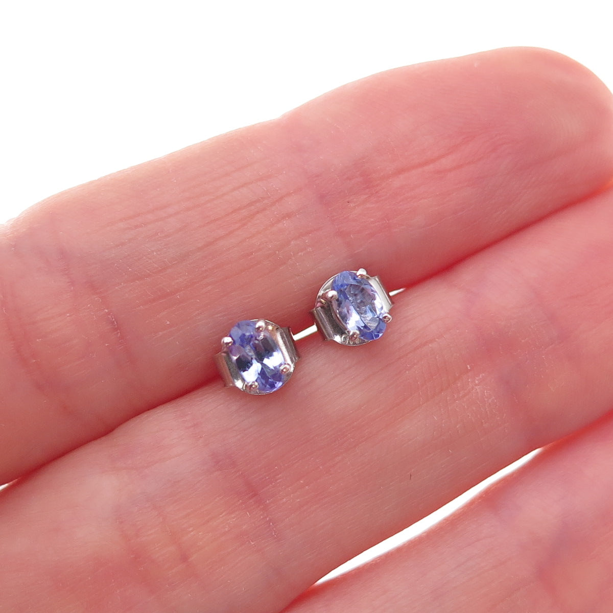 Chuck Clemency 925 Sterling Silver Real Oval-Cut Tanzanite Stud Earrings