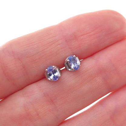 Chuck Clemency 925 Sterling Silver Real Oval-Cut Tanzanite Stud Earrings