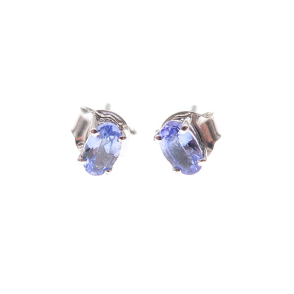 Chuck Clemency 925 Sterling Silver Real Oval-Cut Tanzanite Stud Earrings