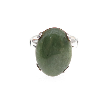 925 Sterling Silver Antique Art Deco Real Cabochon Jade Ring Size 7.5