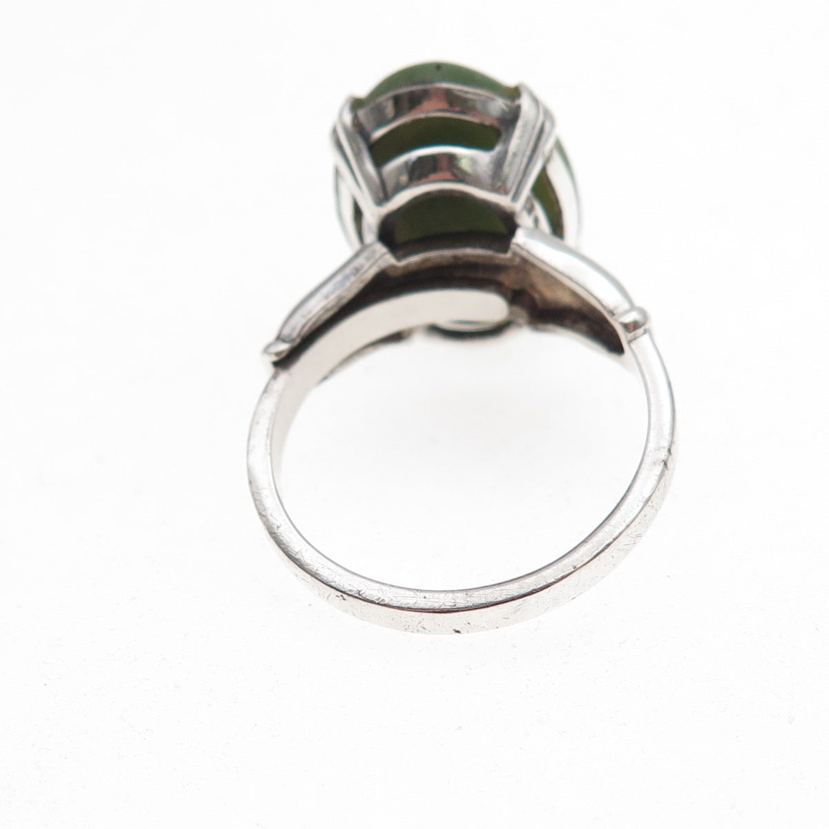 925 Sterling Silver Antique Art Deco Real Cabochon Jade Ring Size 7.5